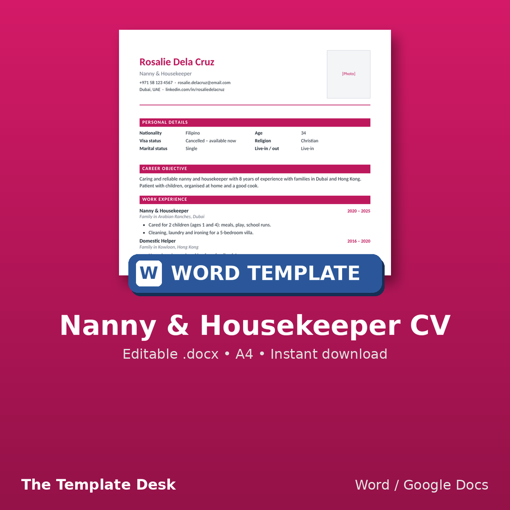Nanny & Housekeeper CV – cover