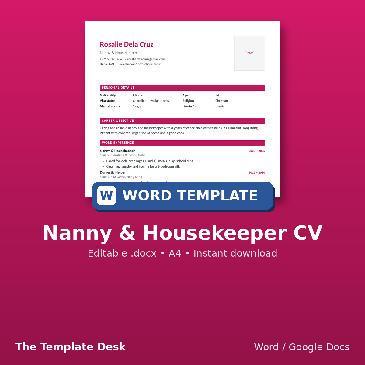 Nanny & Housekeeper CV – cover