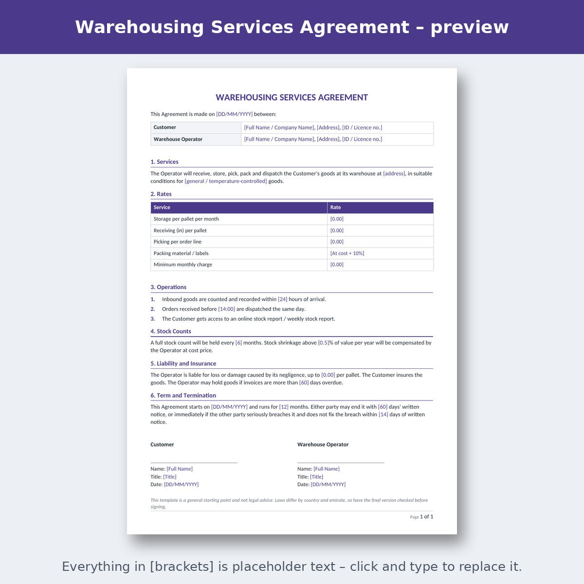 Warehousing Services Agreement – preview