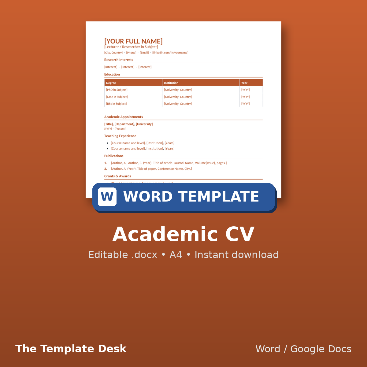 Academic CV – cover