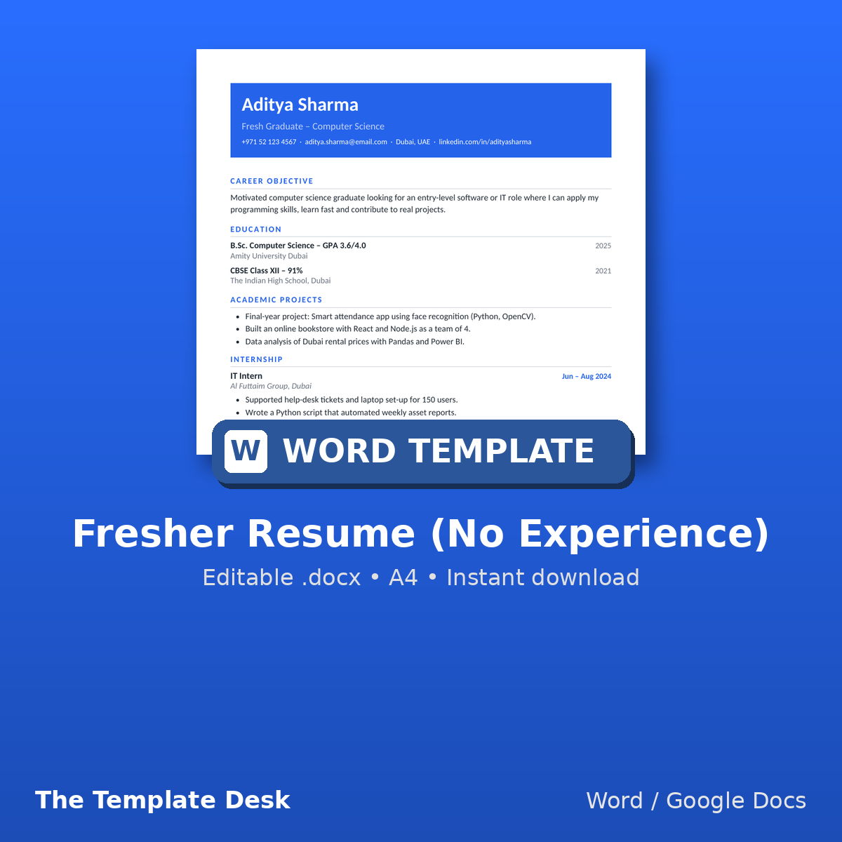 Fresher Resume (No Experience) – cover