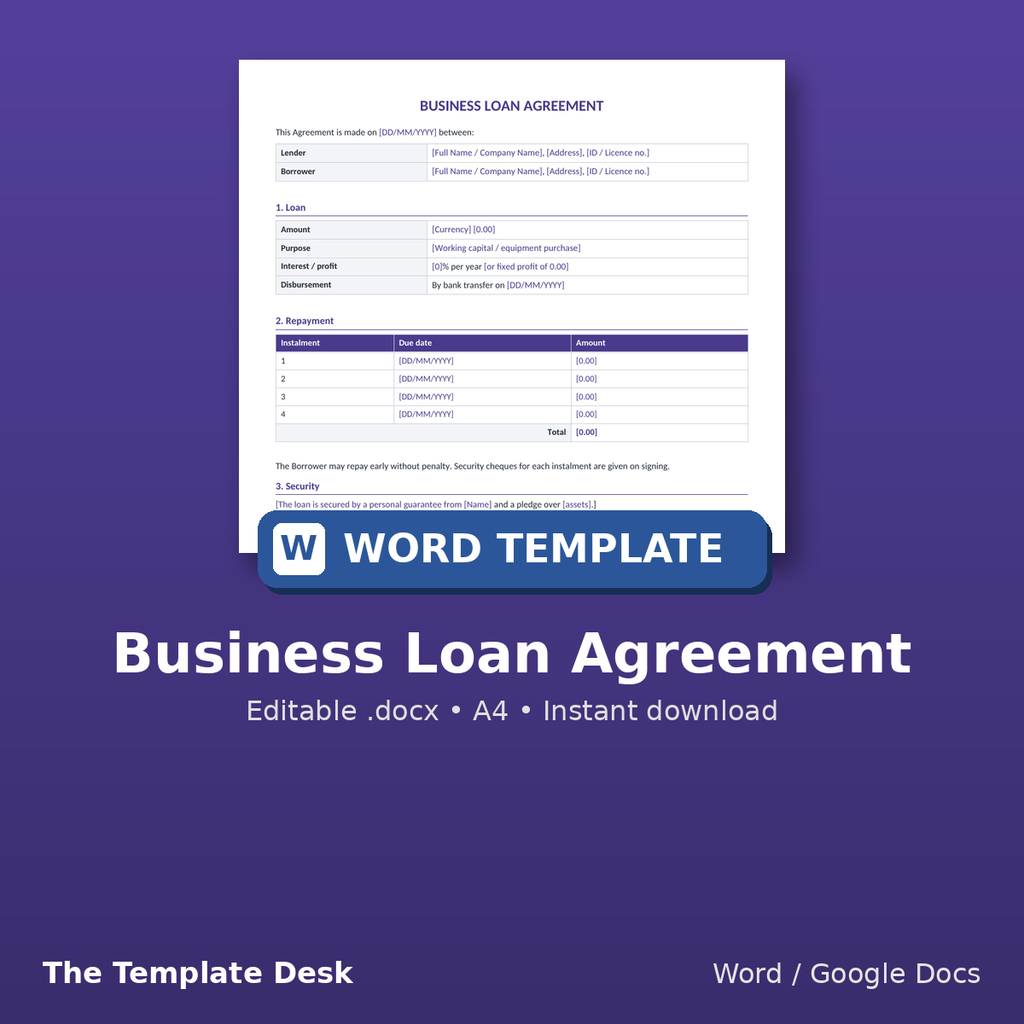 Business Loan Agreement – cover