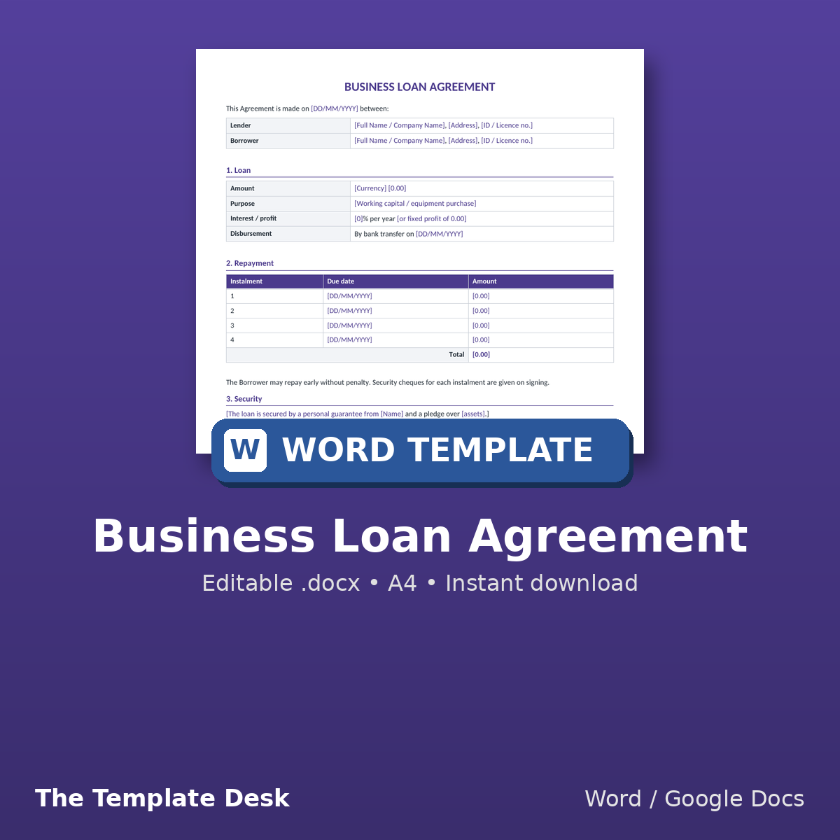 Business Loan Agreement – cover