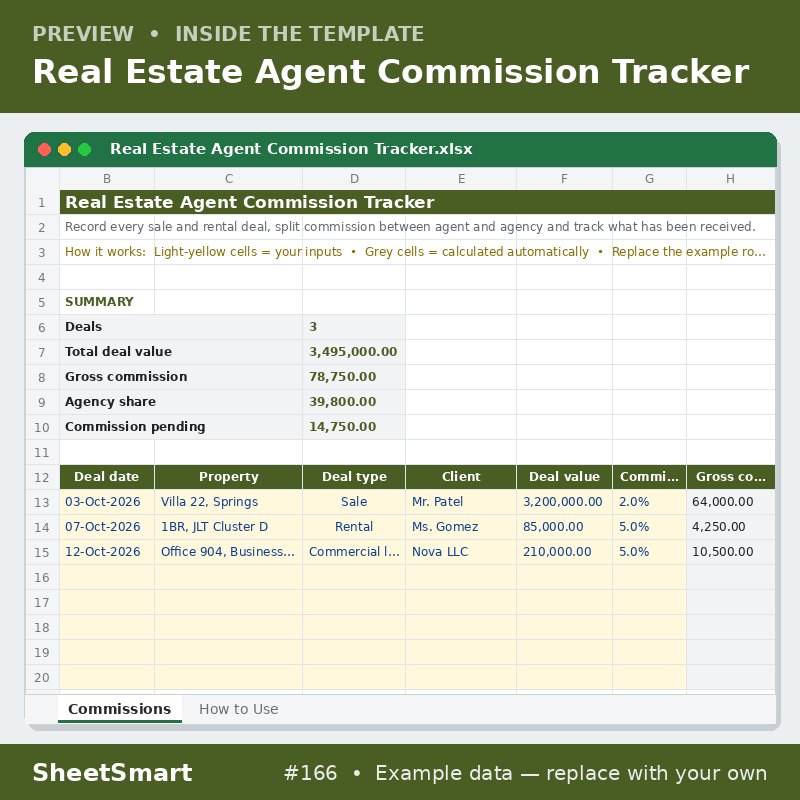 Real Estate Agent Commission Tracker – sheet preview