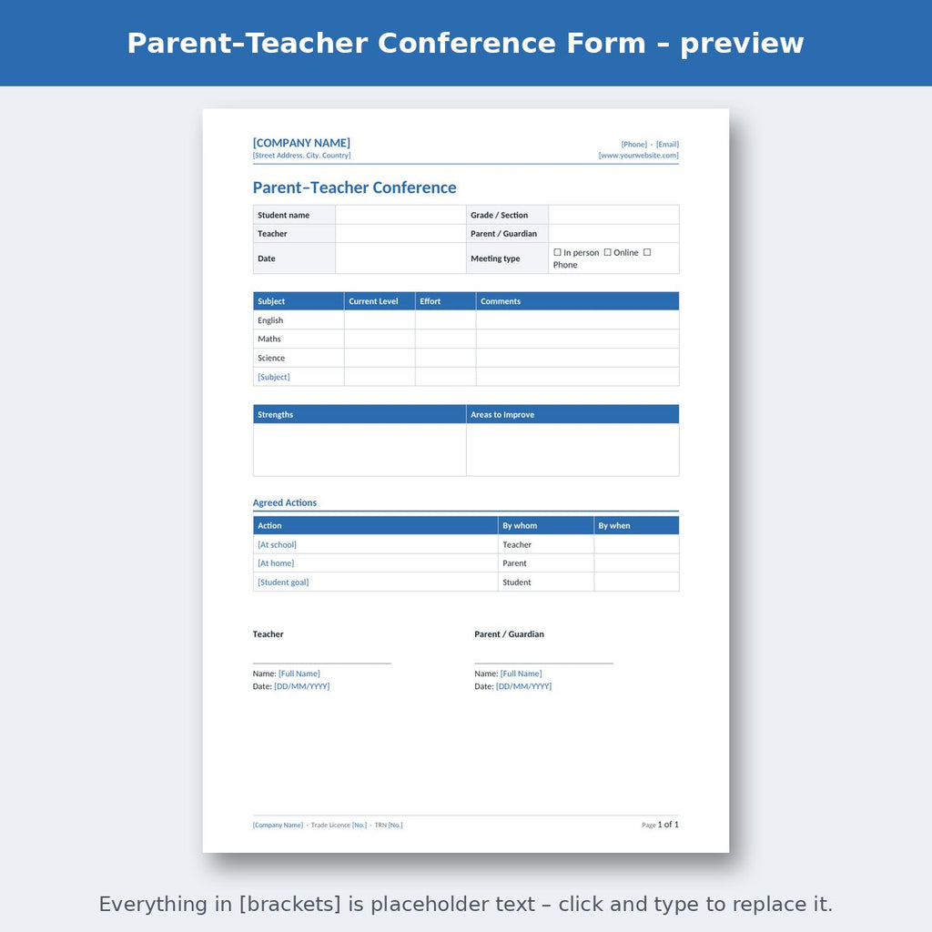 Parent–Teacher Conference Form – preview