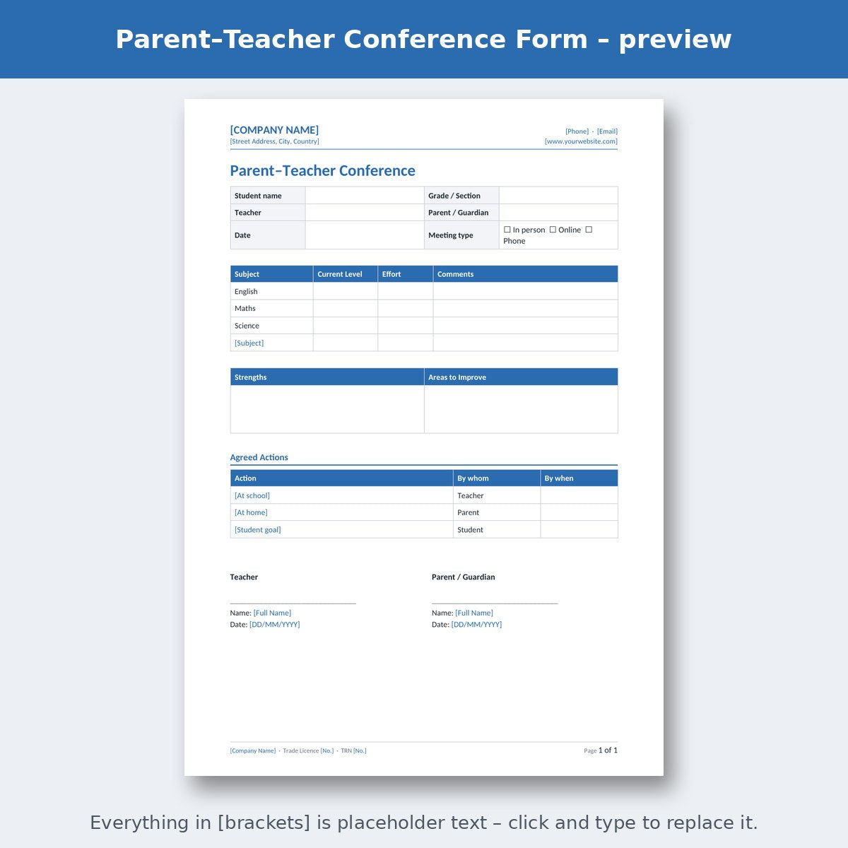 Parent–Teacher Conference Form – preview