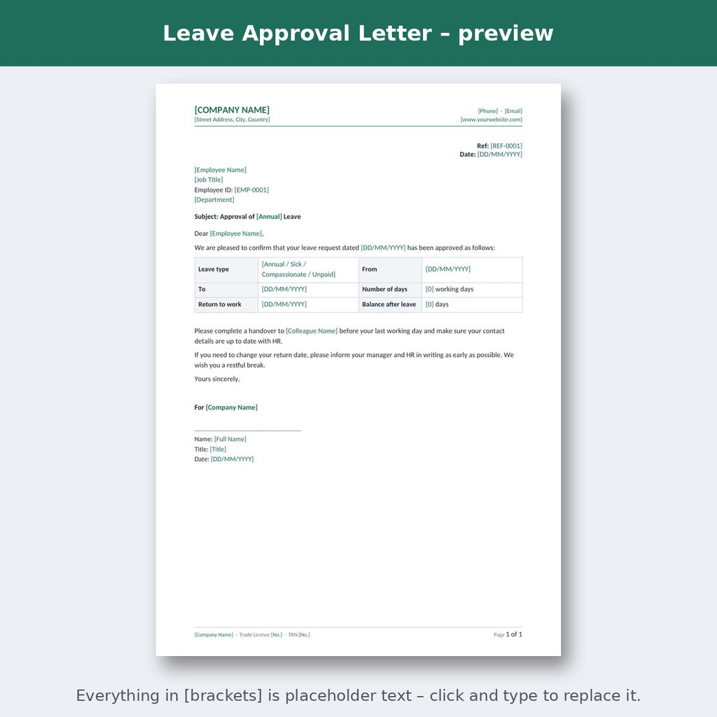 Leave Approval Letter – preview