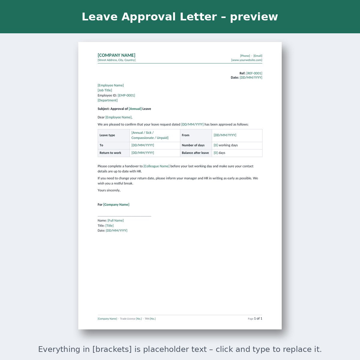 Leave Approval Letter – preview