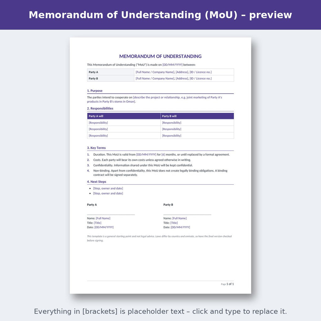 Memorandum of Understanding (MoU) – preview