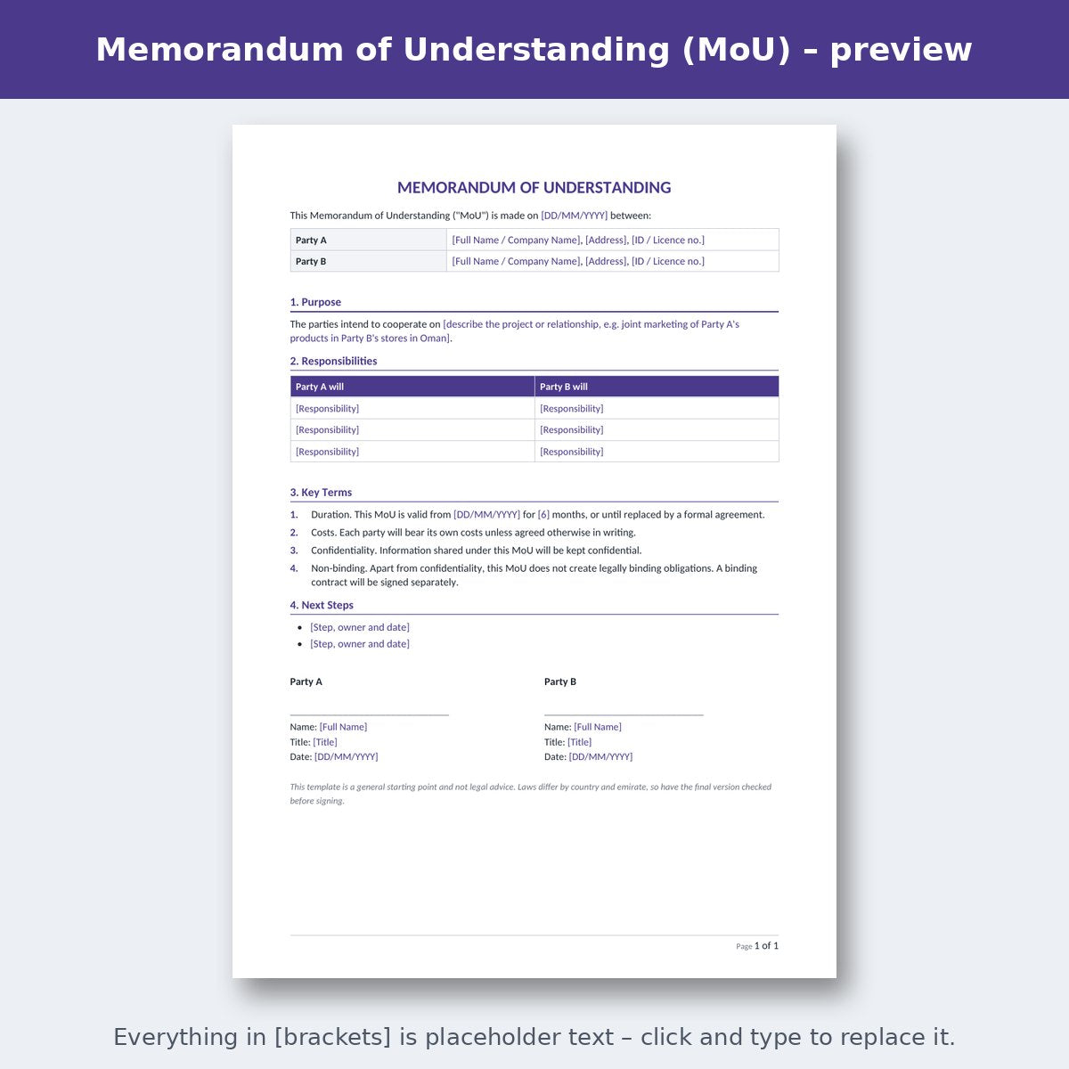 Memorandum of Understanding (MoU) – preview