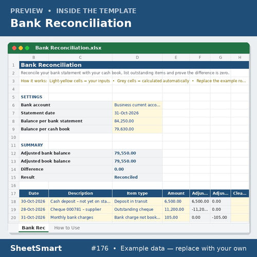 Bank Reconciliation – sheet preview