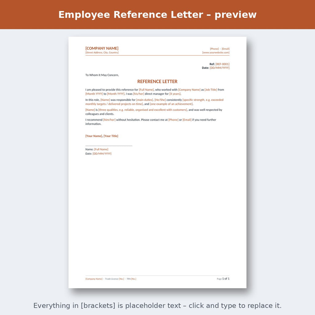 Employee Reference Letter – preview