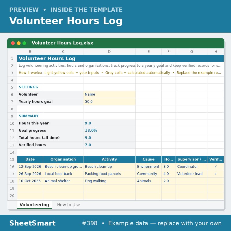 Volunteer Hours Log – sheet preview
