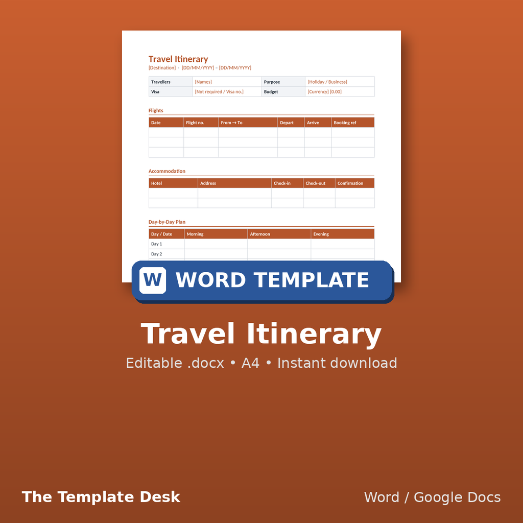 Travel Itinerary – cover
