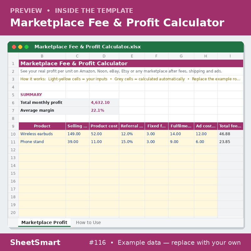 Marketplace Fee & Profit Calculator – sheet preview