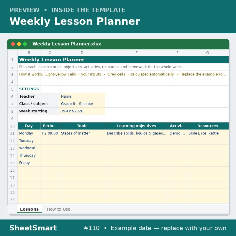 Weekly Lesson Planner – sheet preview
