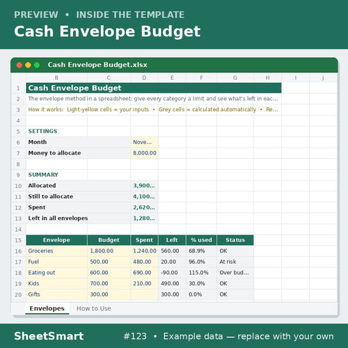 Cash Envelope Budget – sheet preview