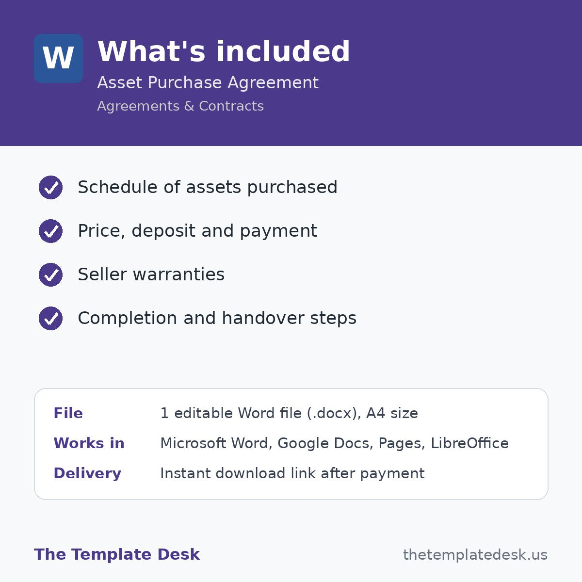 Asset Purchase Agreement – what's included