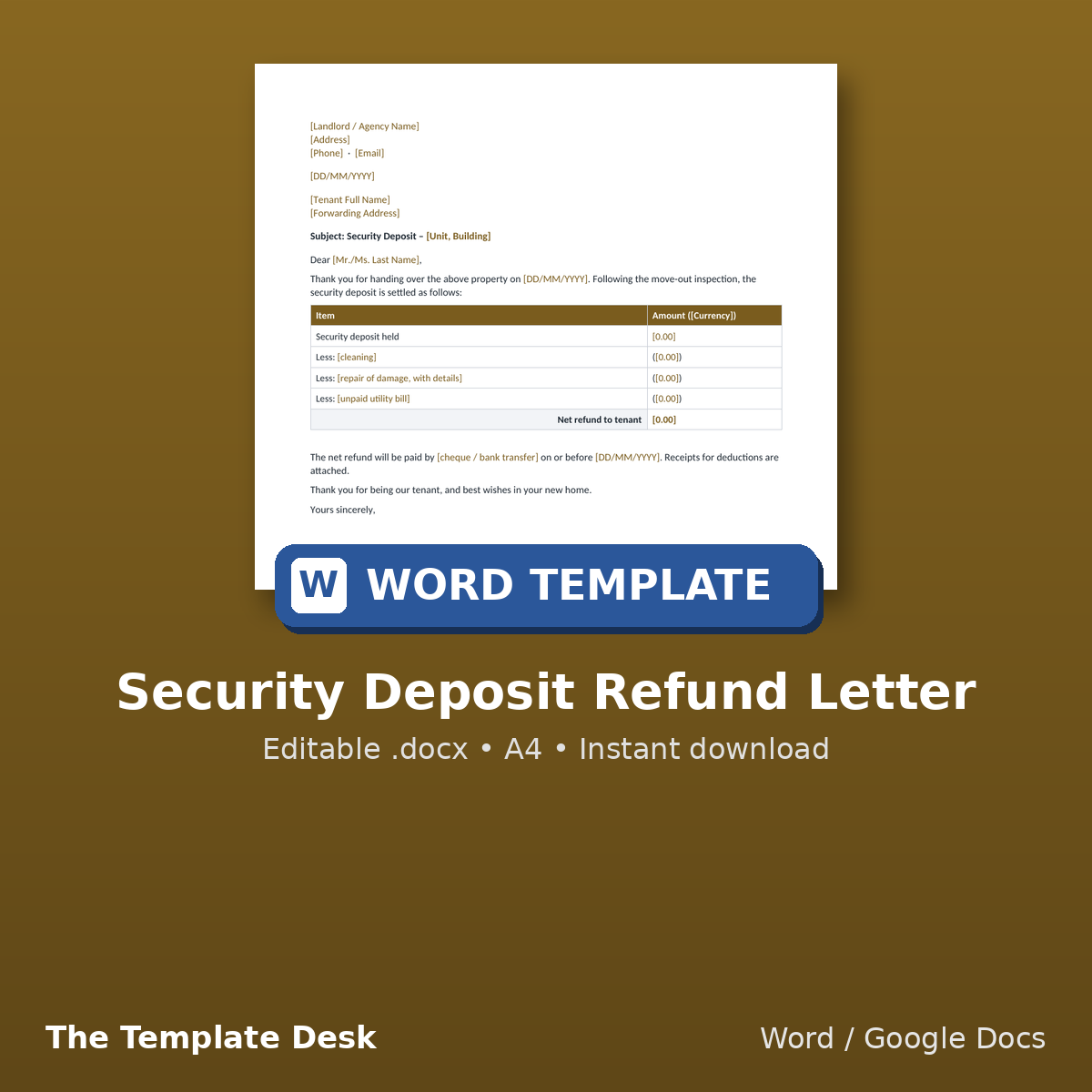Security Deposit Refund Letter – cover