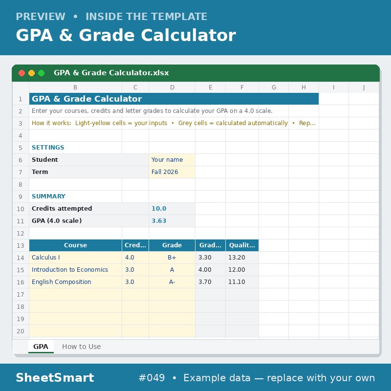 GPA & Grade Calculator – sheet preview