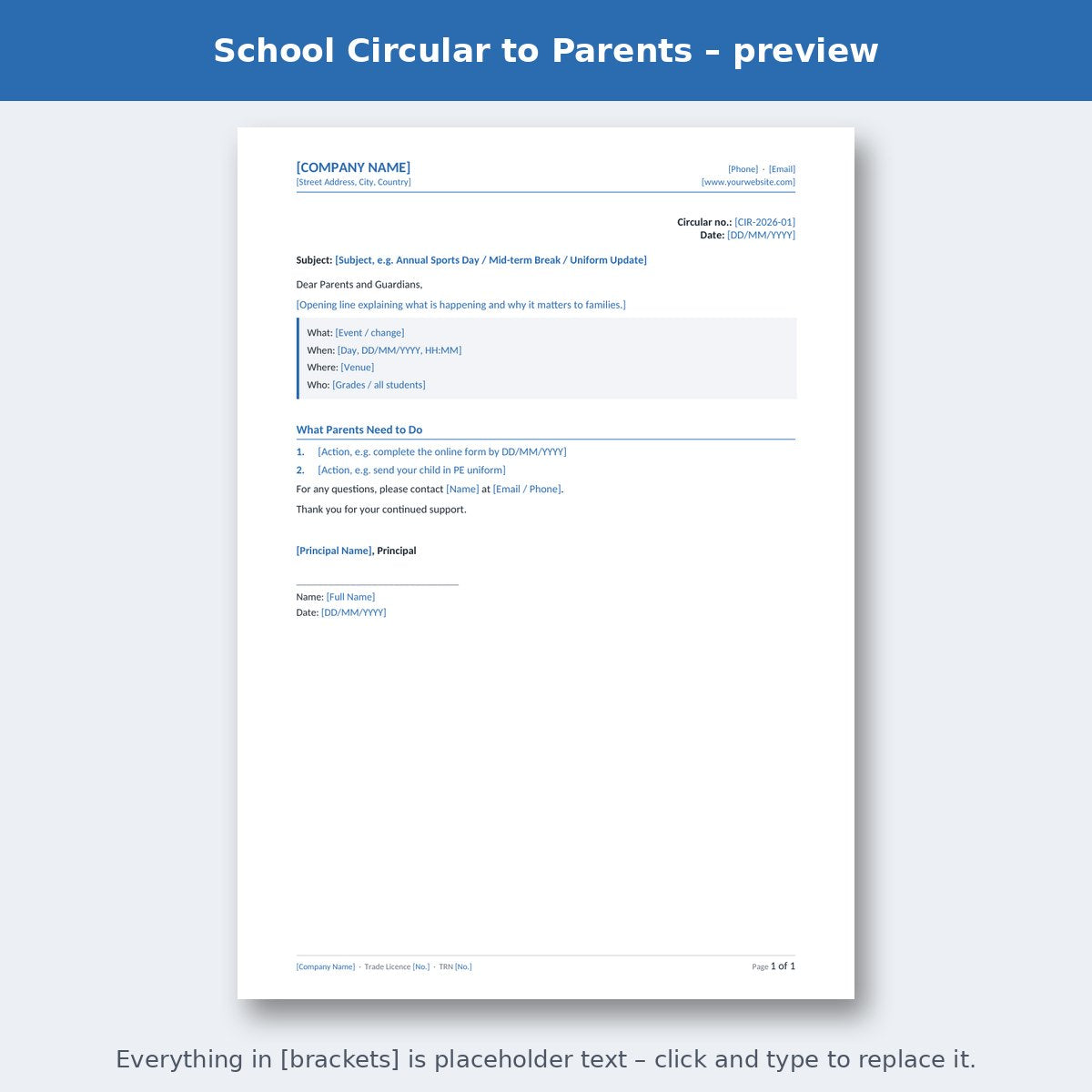 School Circular to Parents – preview