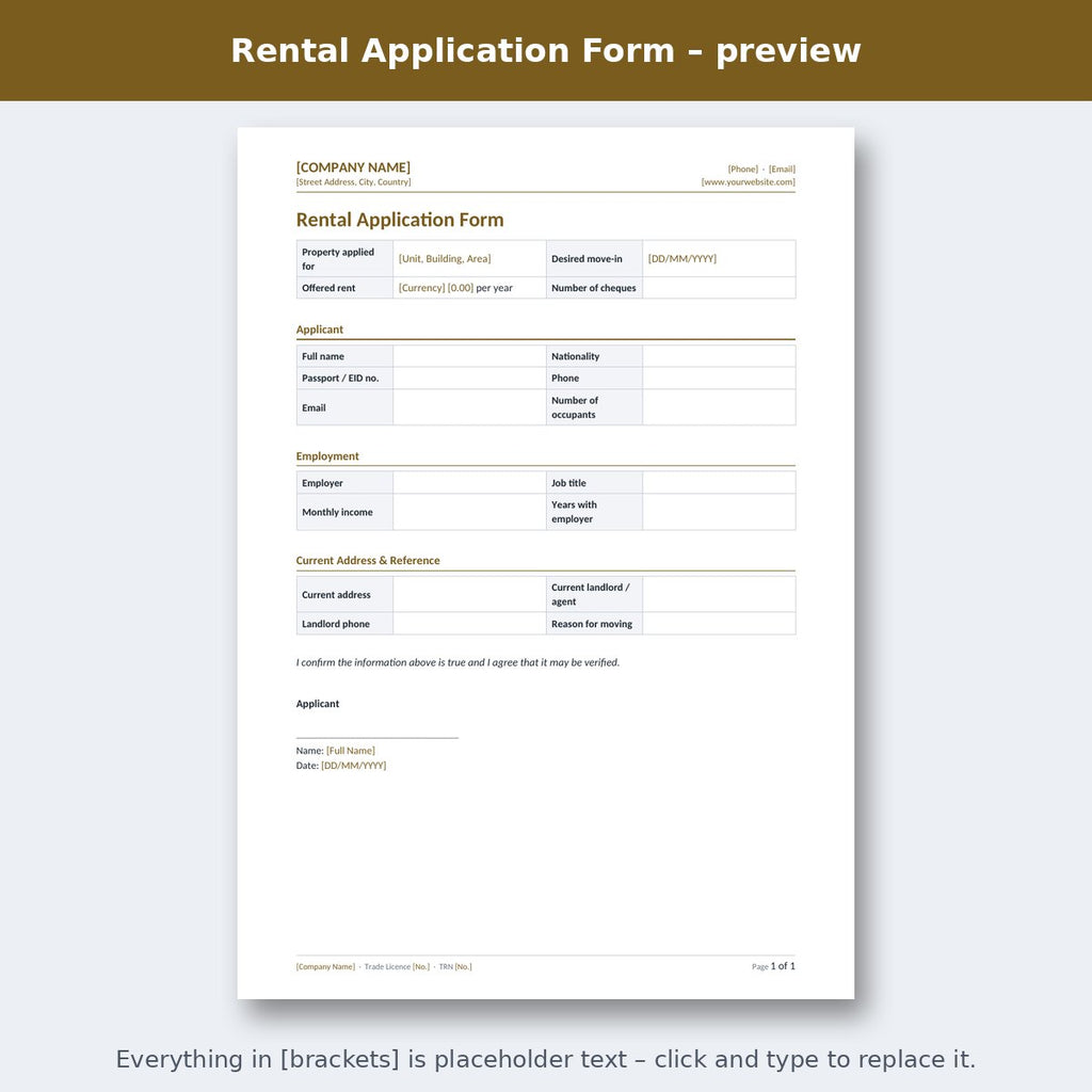 Rental Application Form – preview