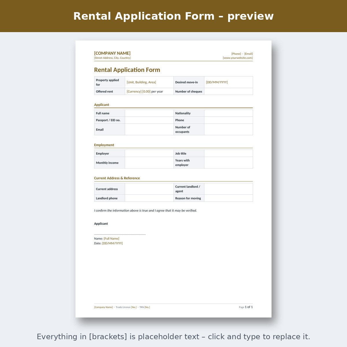 Rental Application Form – preview