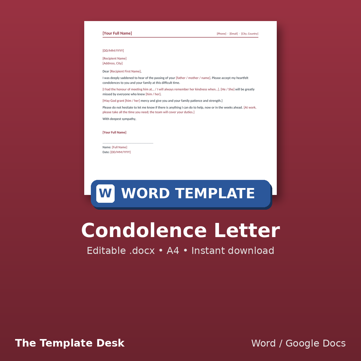 Condolence Letter – cover