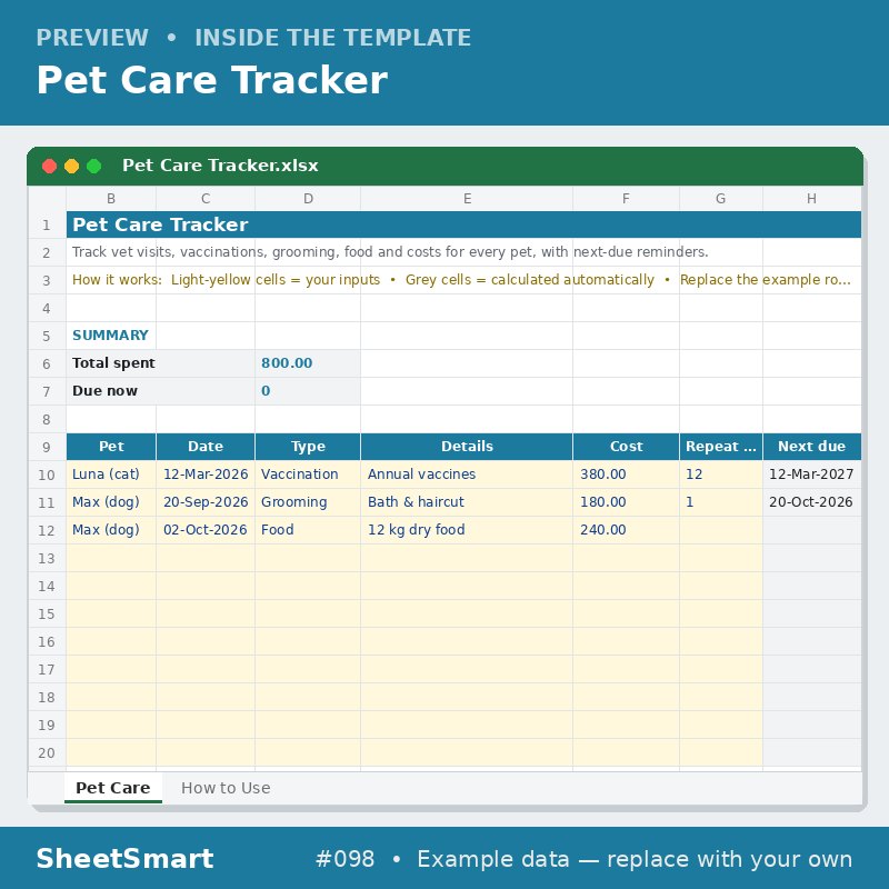 Pet Care Tracker – sheet preview