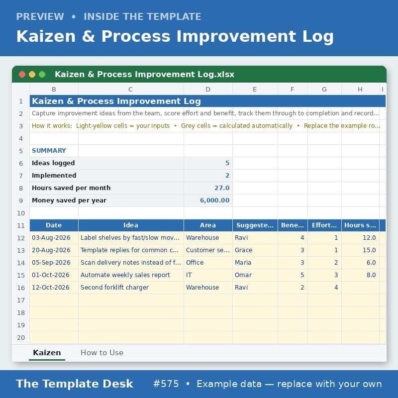 Kaizen & Process Improvement Log – preview