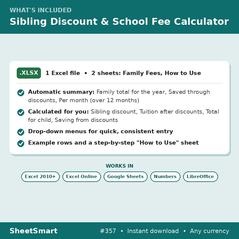 Sibling Discount & School Fee Calculator – what's included