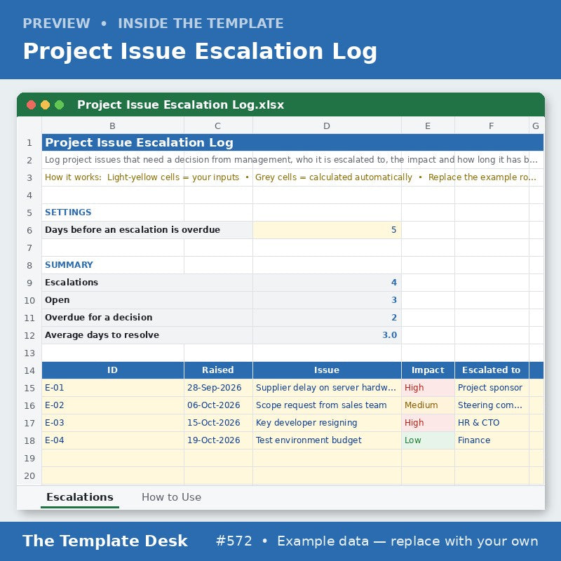 Project Issue Escalation Log – preview