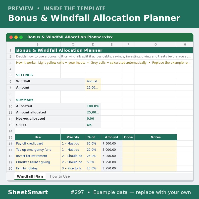 Bonus & Windfall Allocation Planner – sheet preview