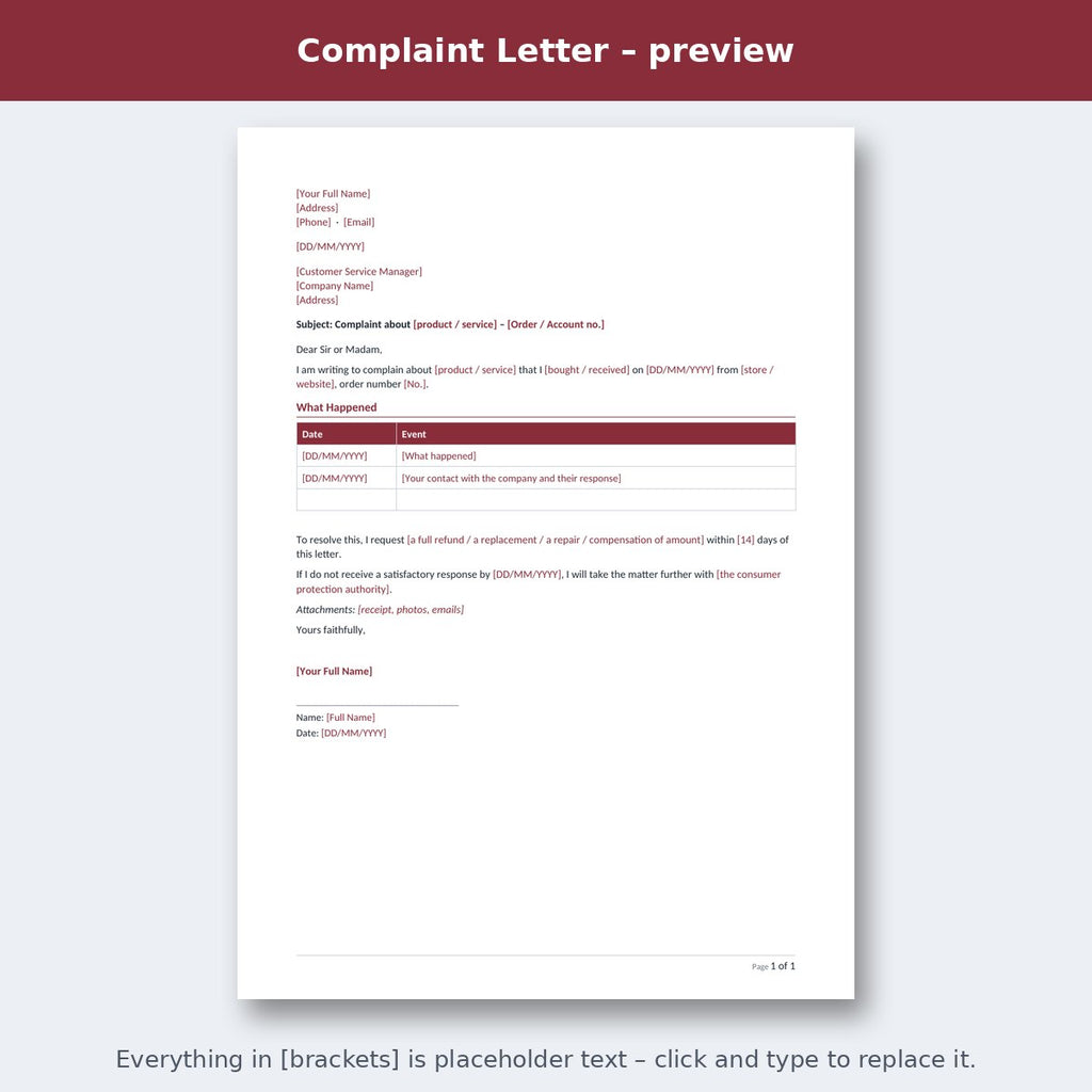 Complaint Letter – preview