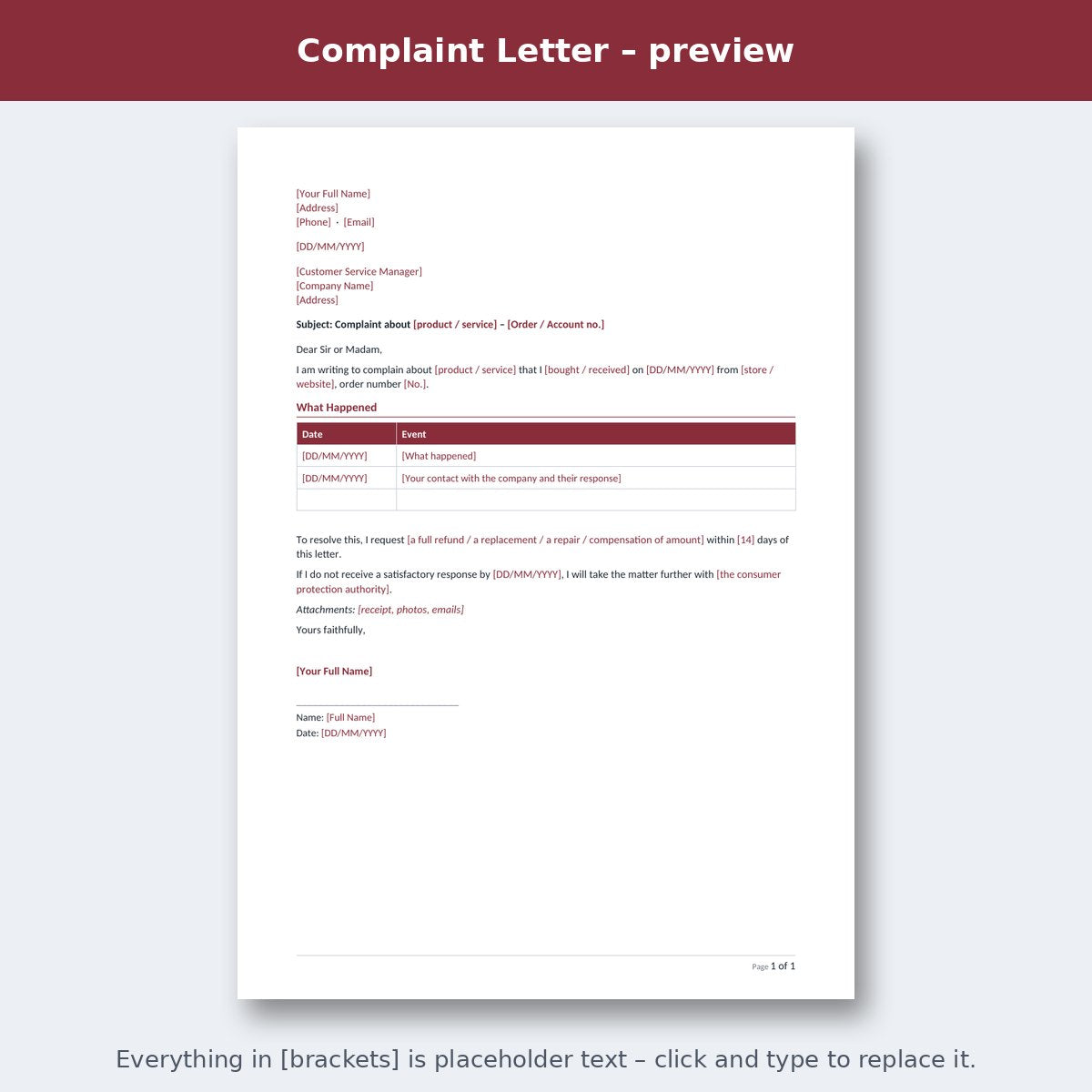 Complaint Letter – preview