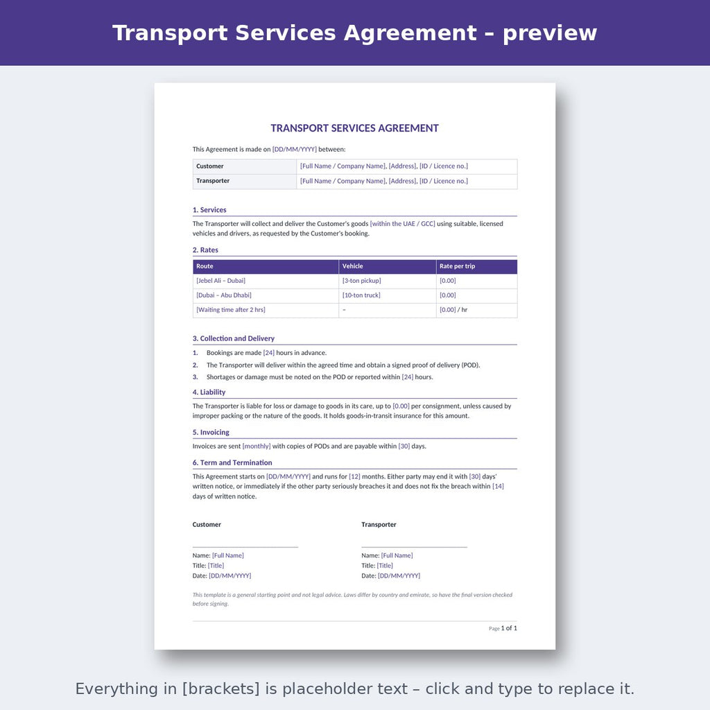 Transport Services Agreement – preview