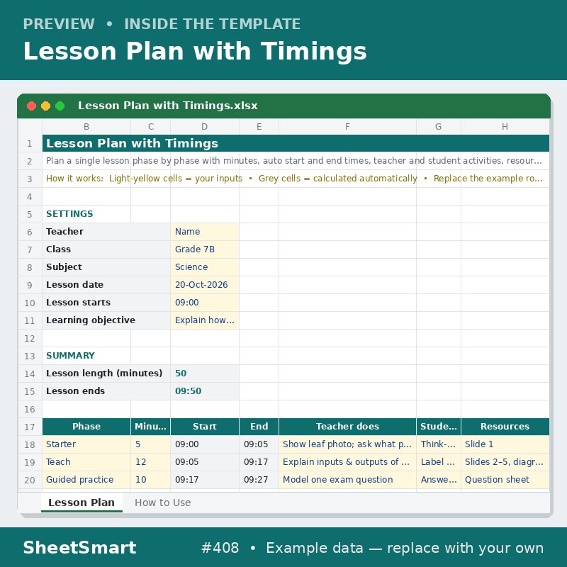 Lesson Plan with Timings – sheet preview