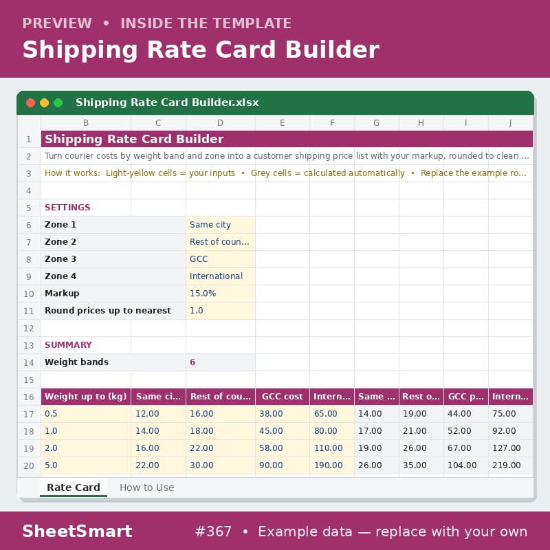 Shipping Rate Card Builder – sheet preview