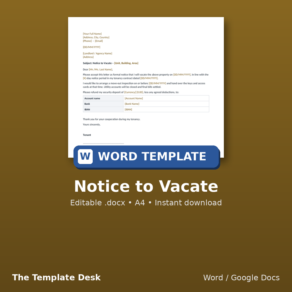 Notice to Vacate – cover