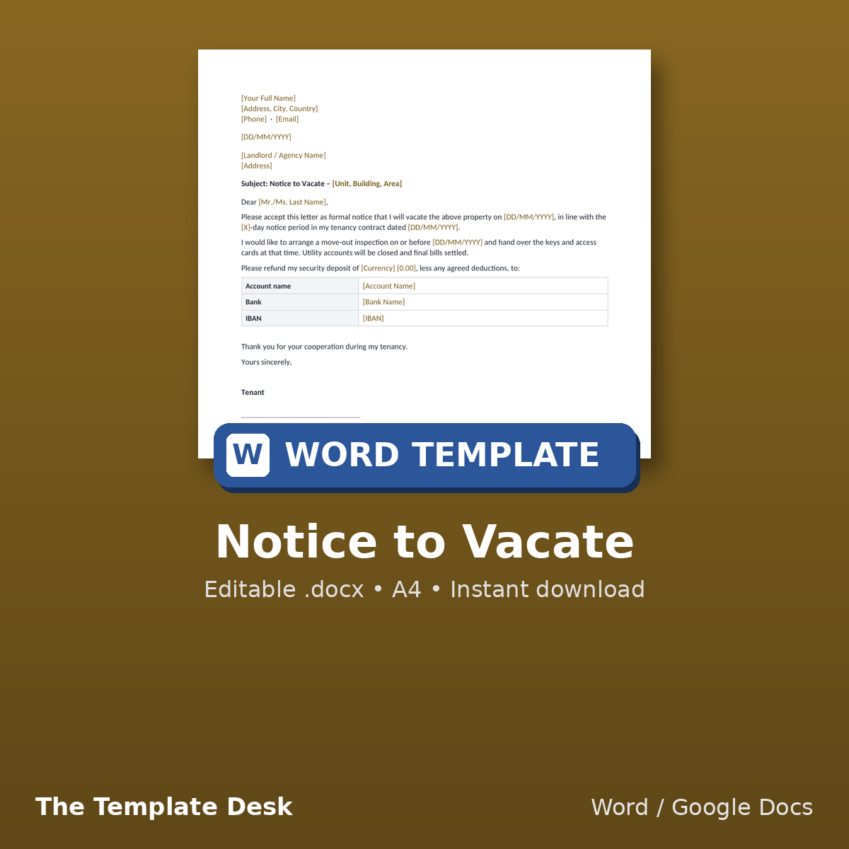 Notice to Vacate – cover