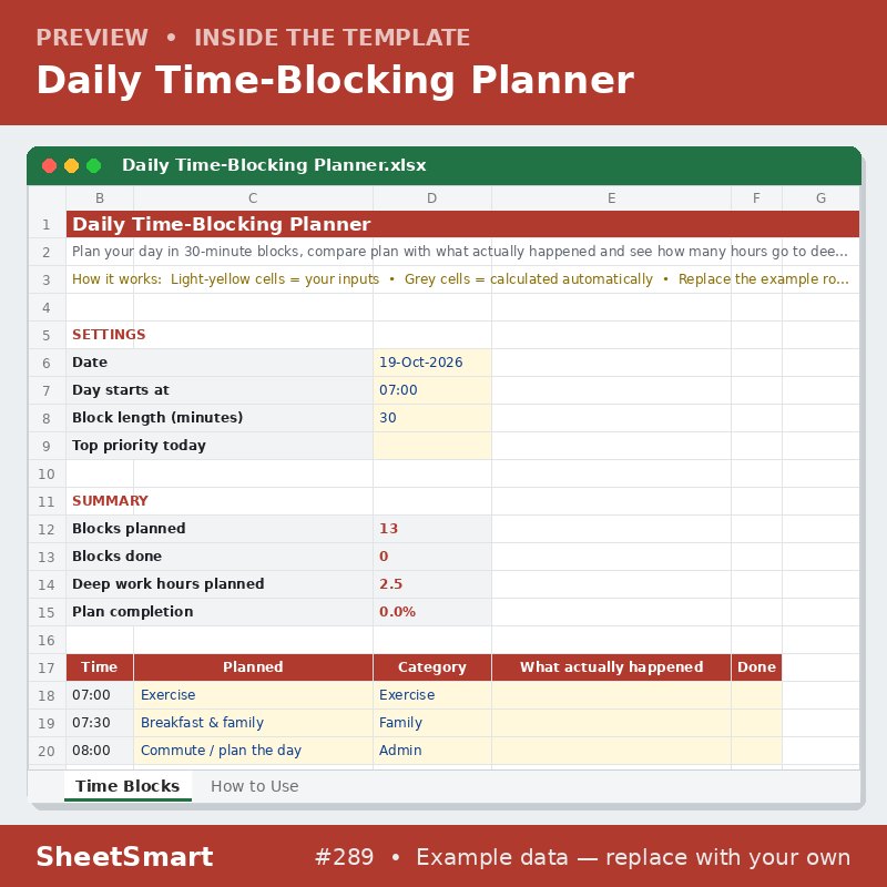 Daily Time-Blocking Planner – sheet preview