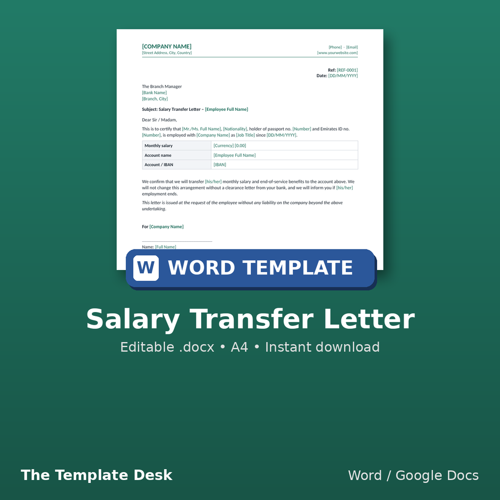 Salary Transfer Letter – cover