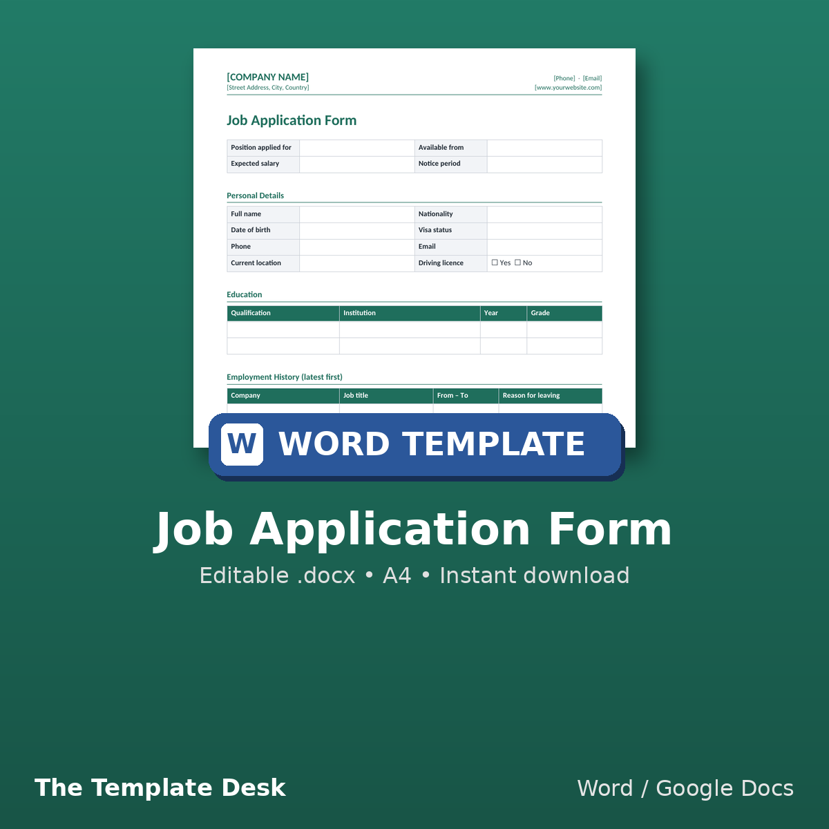 Job Application Form – cover