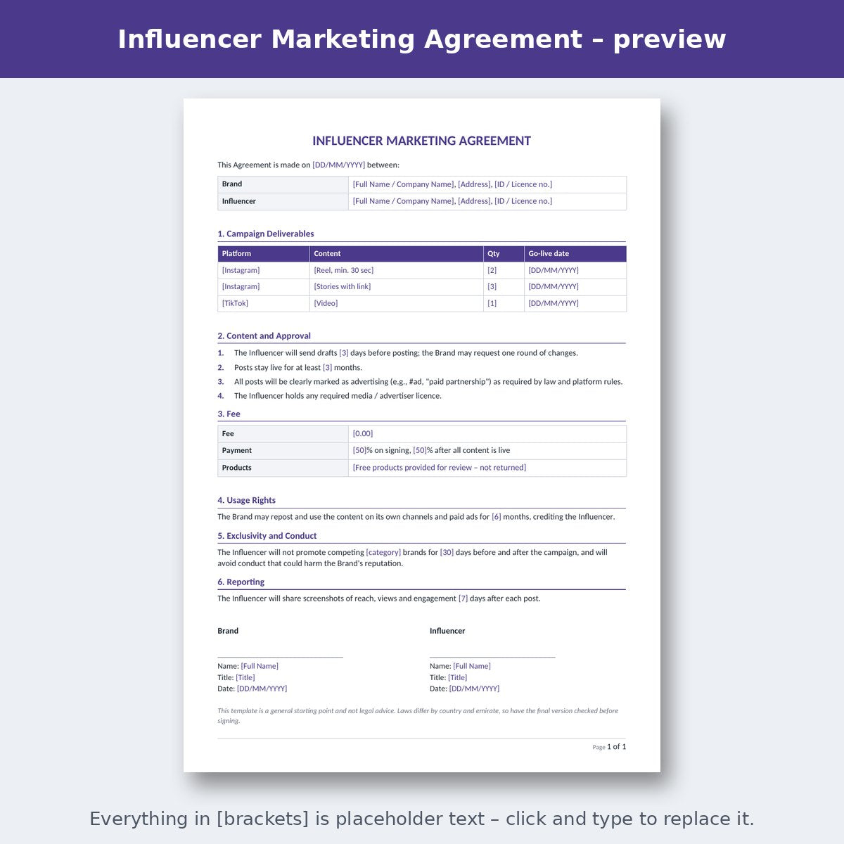 Influencer Marketing Agreement – preview