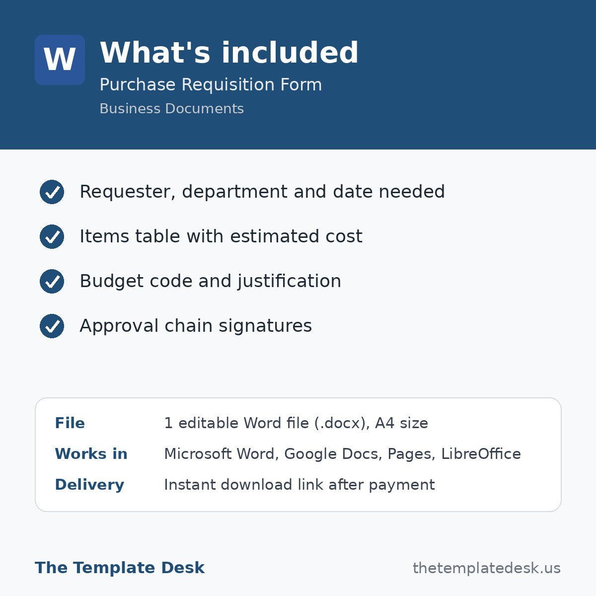 Purchase Requisition Form – what's included
