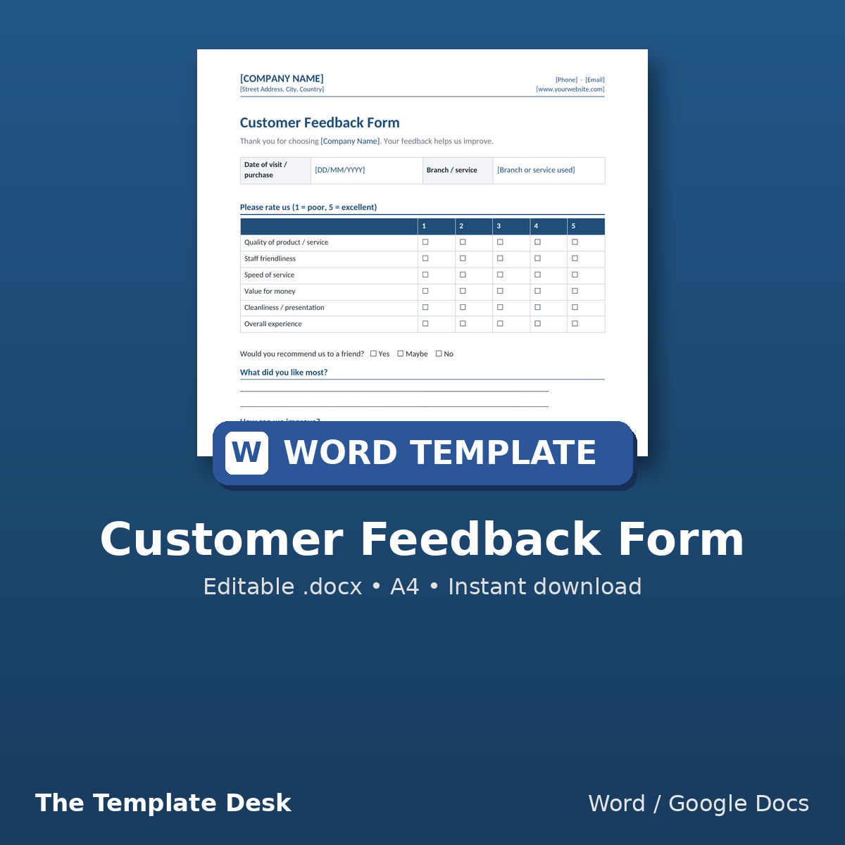 Customer Feedback Form – cover
