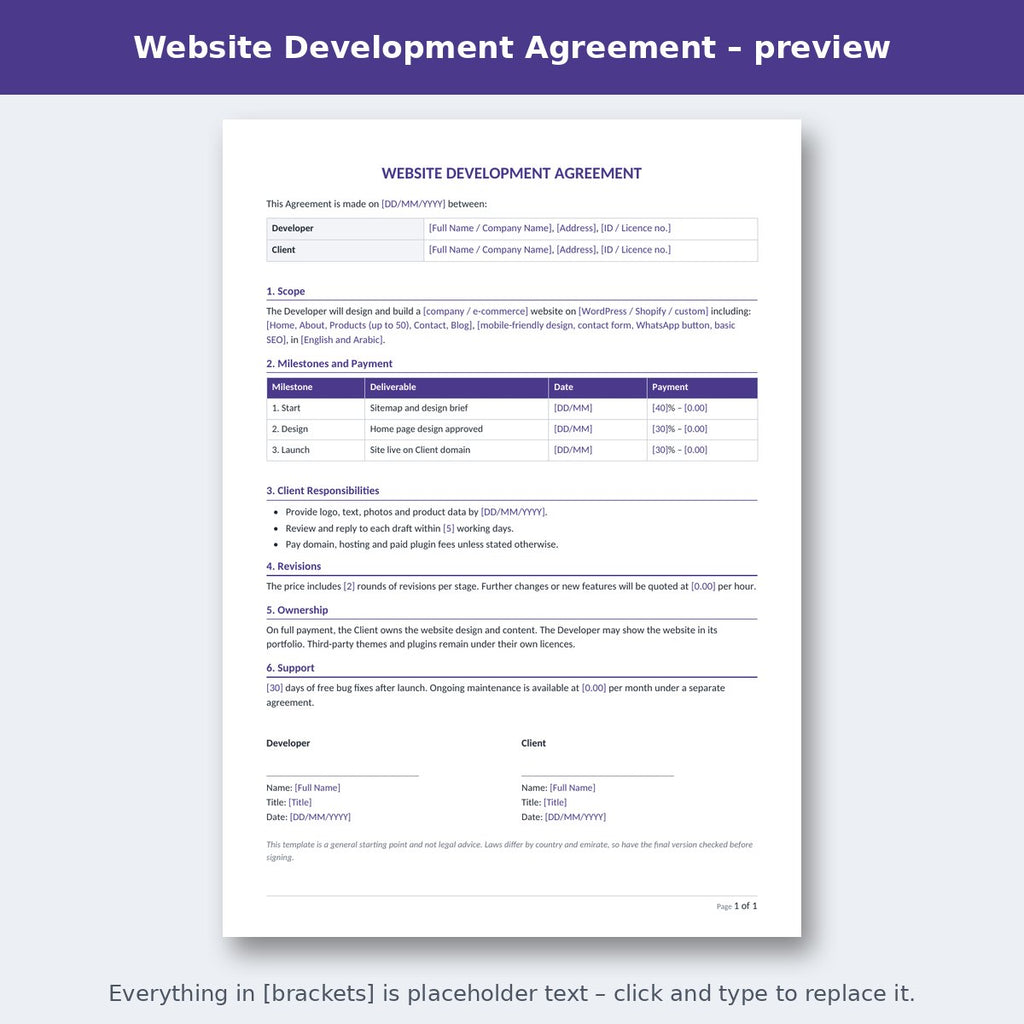 Website Development Agreement – preview