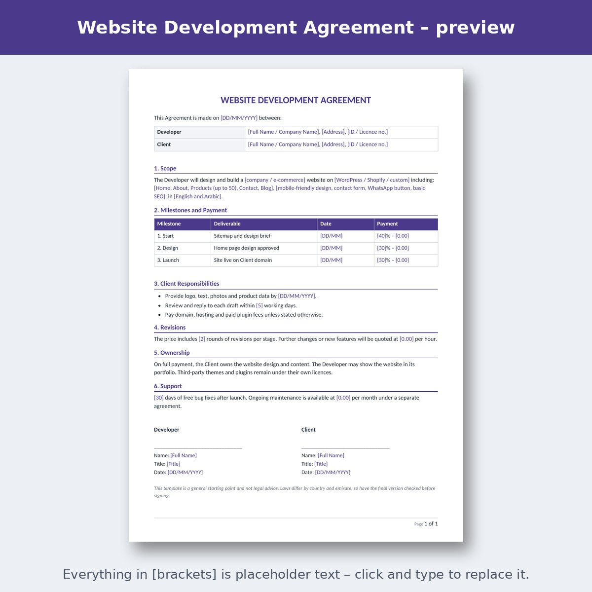 Website Development Agreement – preview