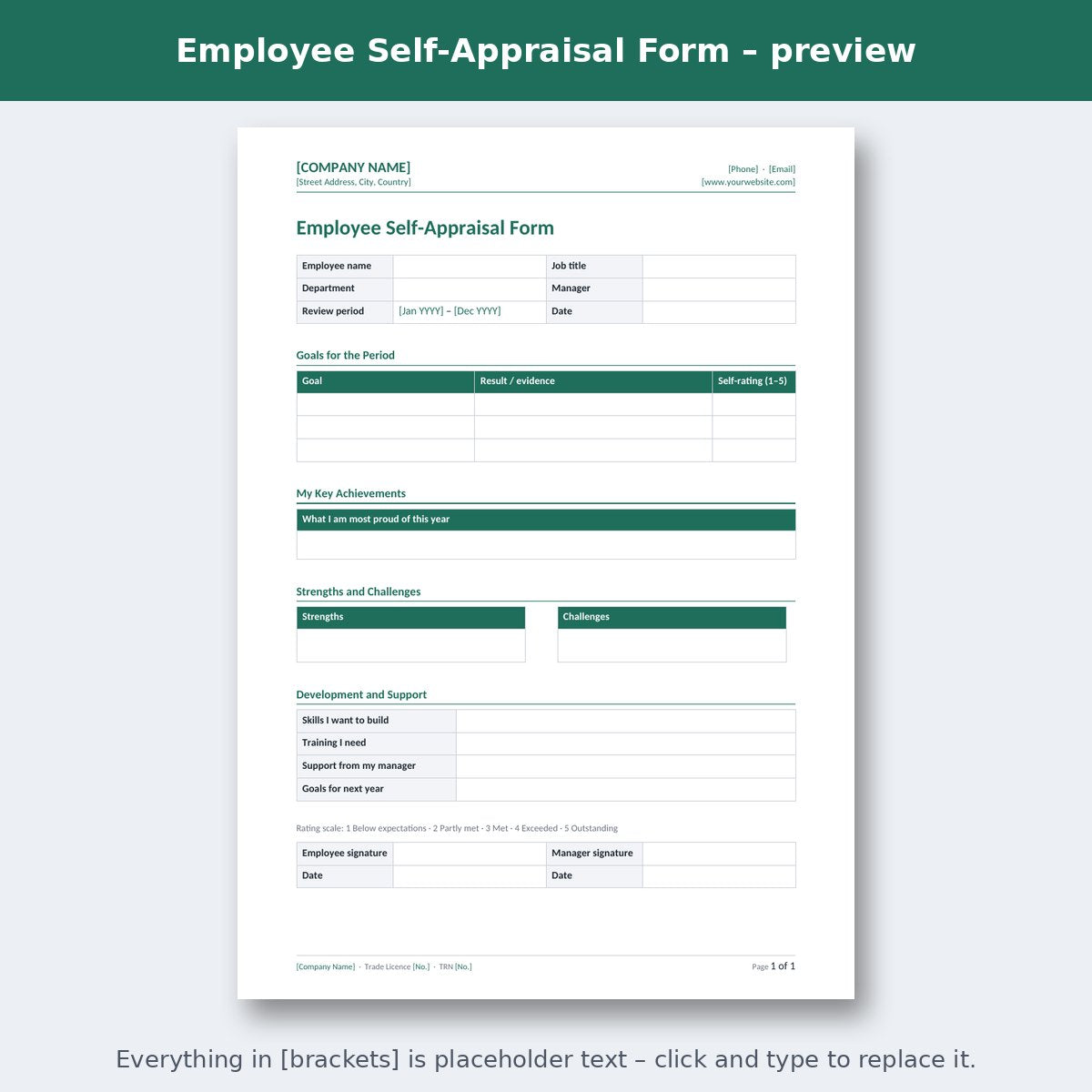 Employee Self-Appraisal Form – preview
