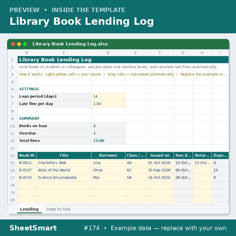 Library Book Lending Log – sheet preview